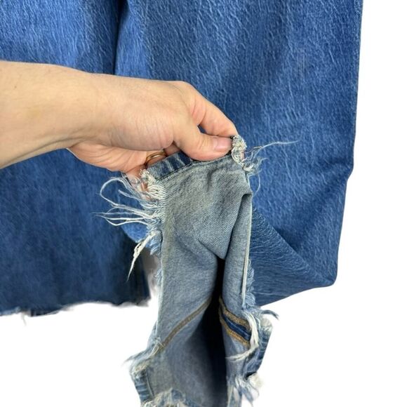 We The Free CRVY Destructed Straight-Leg Jeans Wide Leg Baggy Size 32 Blue Denim - Picture 11 of 16